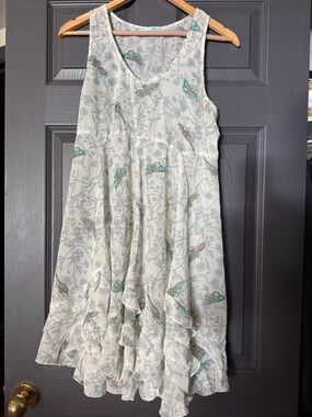 Sheer dress Cream butterfly & Bird Ruffle Hem Mini Dress Fairycore medium